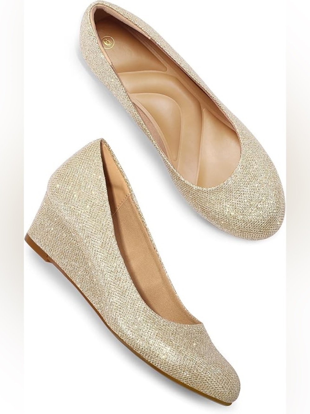 MySoft Women's Sparkle Wedge Pumps Low Heel Closed Toe 2in Dress Slip-On Shoes